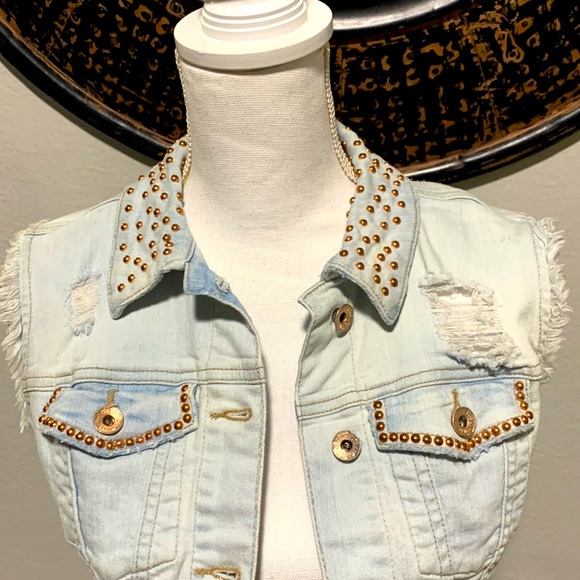 Vintage Guess Distressed Denim Jacket Vest! - Picture 3 of 14